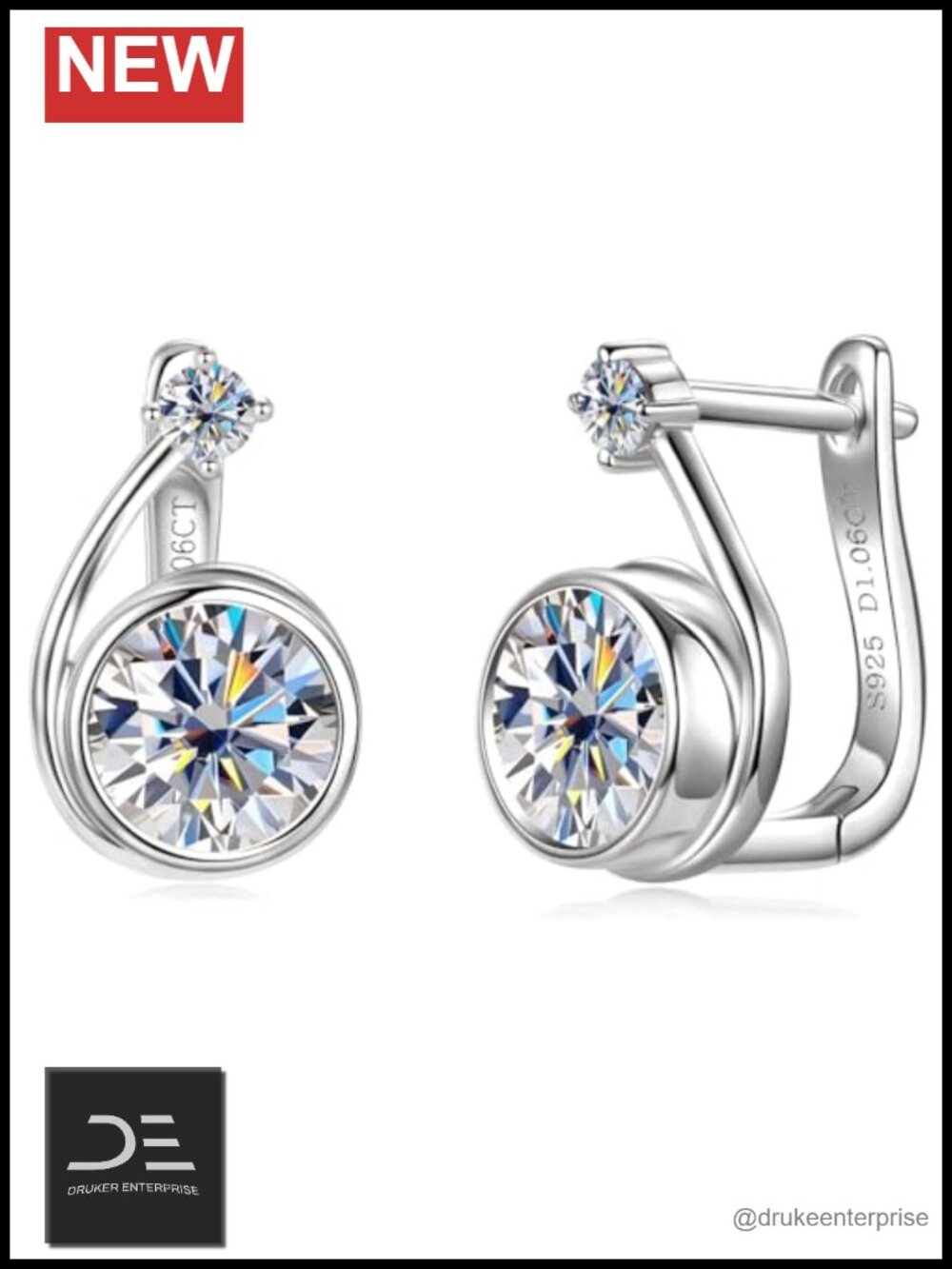 Snail-Shaped Moissanite Hoop Earrings 925 Sterling Silver Women's Jewelry